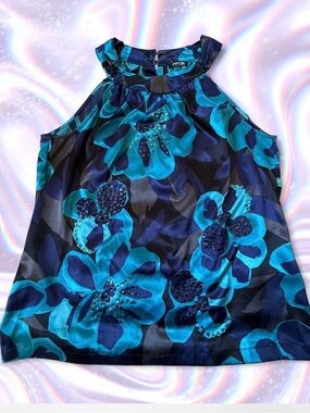 Apt. 9 Blue Floral Embellished Halter Top